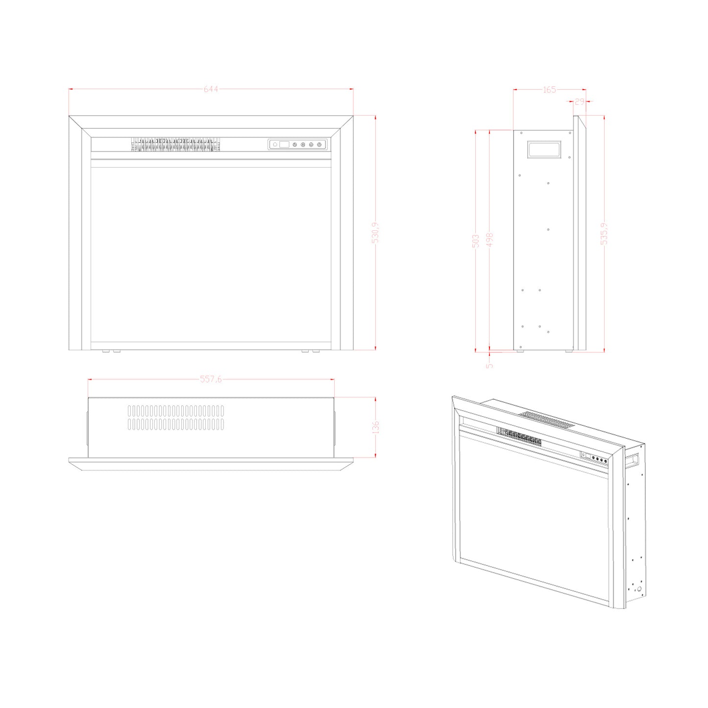 Pyrope Electric Fireplace Insert - 65 cm