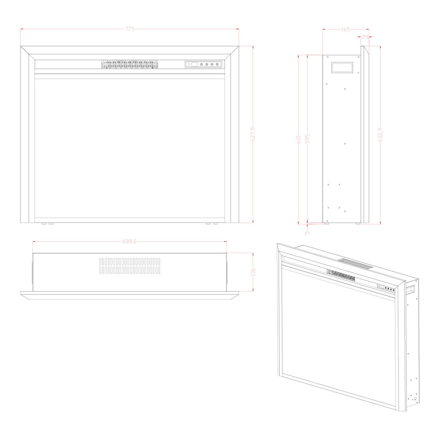 Pyrope Electric Fireplace Insert - 77 cm