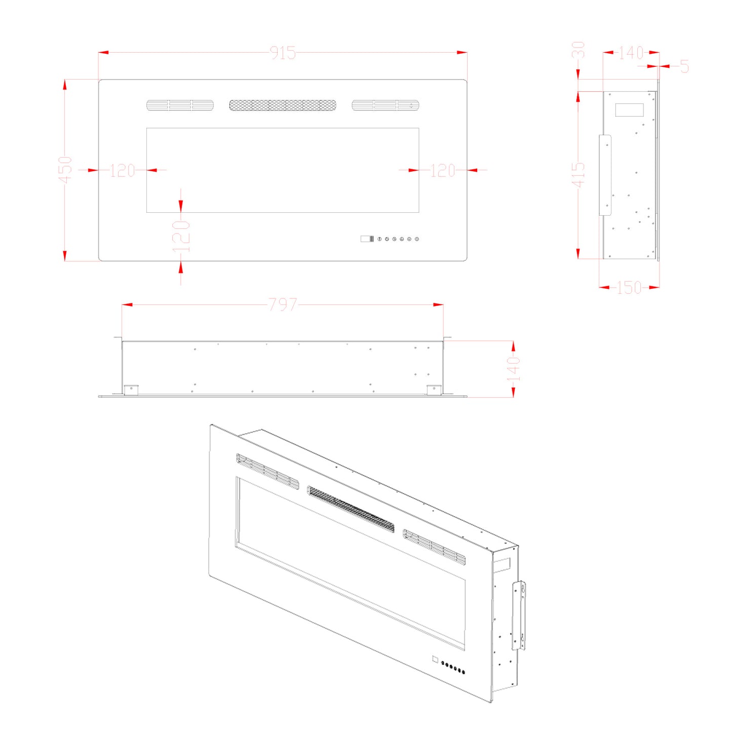 Titanite Built-in Electric Fireplace - 91 cm