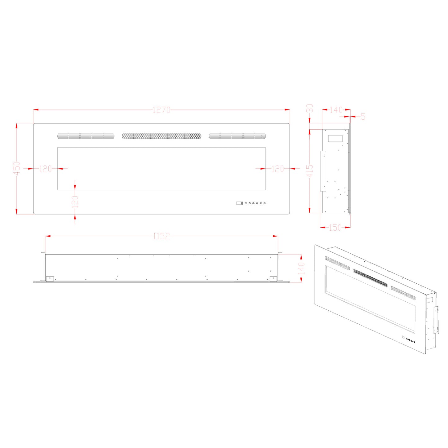 Titanite Built-In Electric Fireplace - 127cm