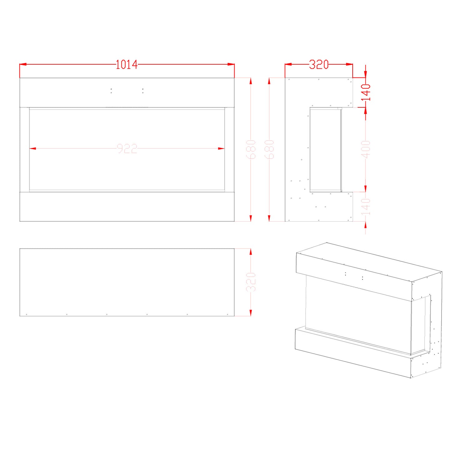 Feroza Wall-Mounted Electric Fireplace - 101 cm