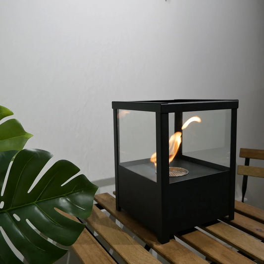 Square Tabletop Bioethanol Fireplace - Black