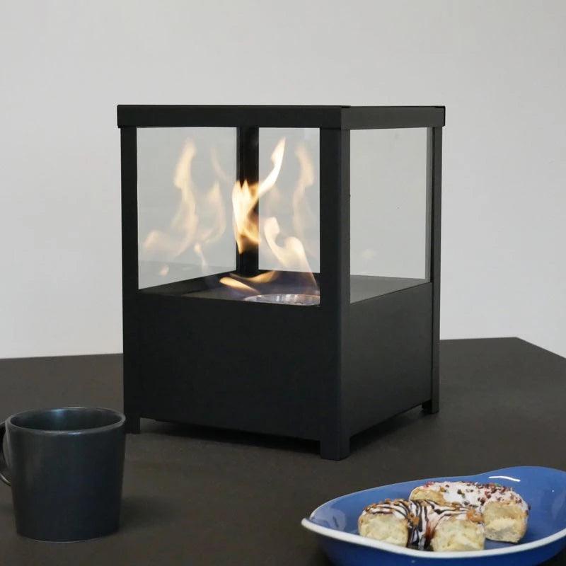 Square Tabletop Bioethanol Fireplace - Black