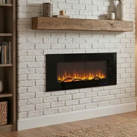 Azurite Wall-Mounted Electric Fireplace - 127 cm - Black