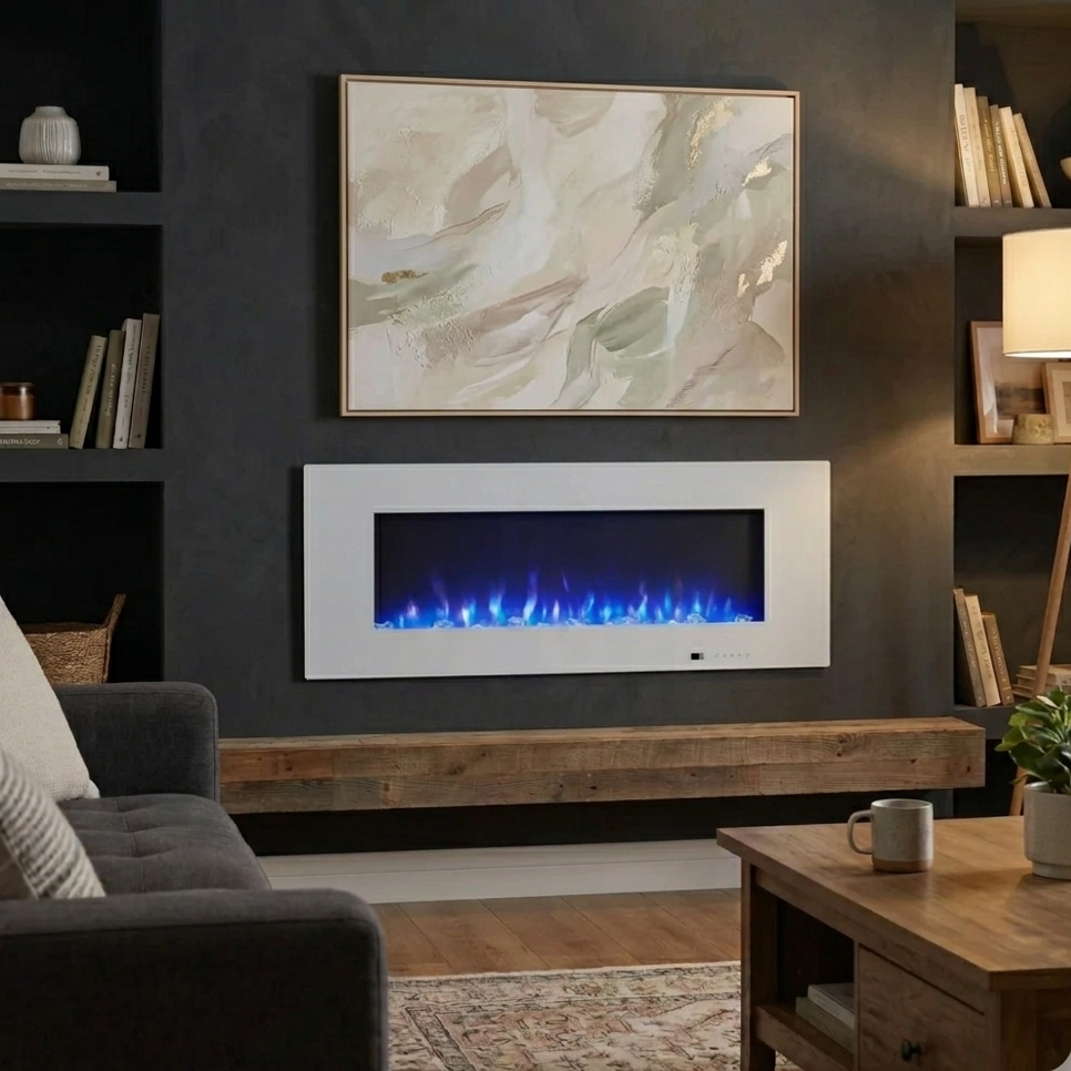 Azurite Wall-Mounted Electric Fireplace - 127 cm - White
