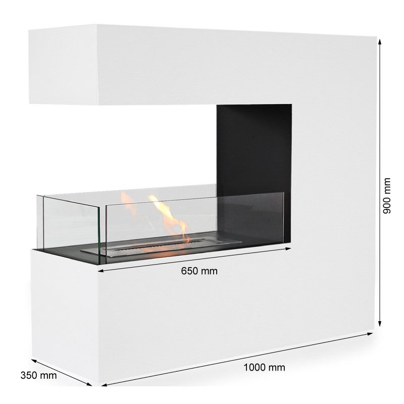 Topeka Bioethanol Fireplace - White 3-Sided