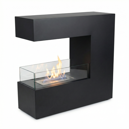 Topeka Bioethanol Fireplace - Black 3-Sided