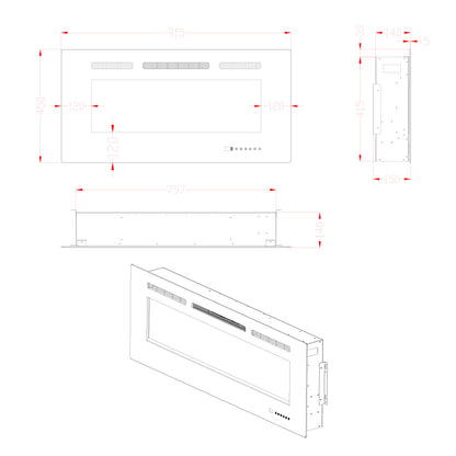 Titanite Built-in Electric Fireplace - 91 cm