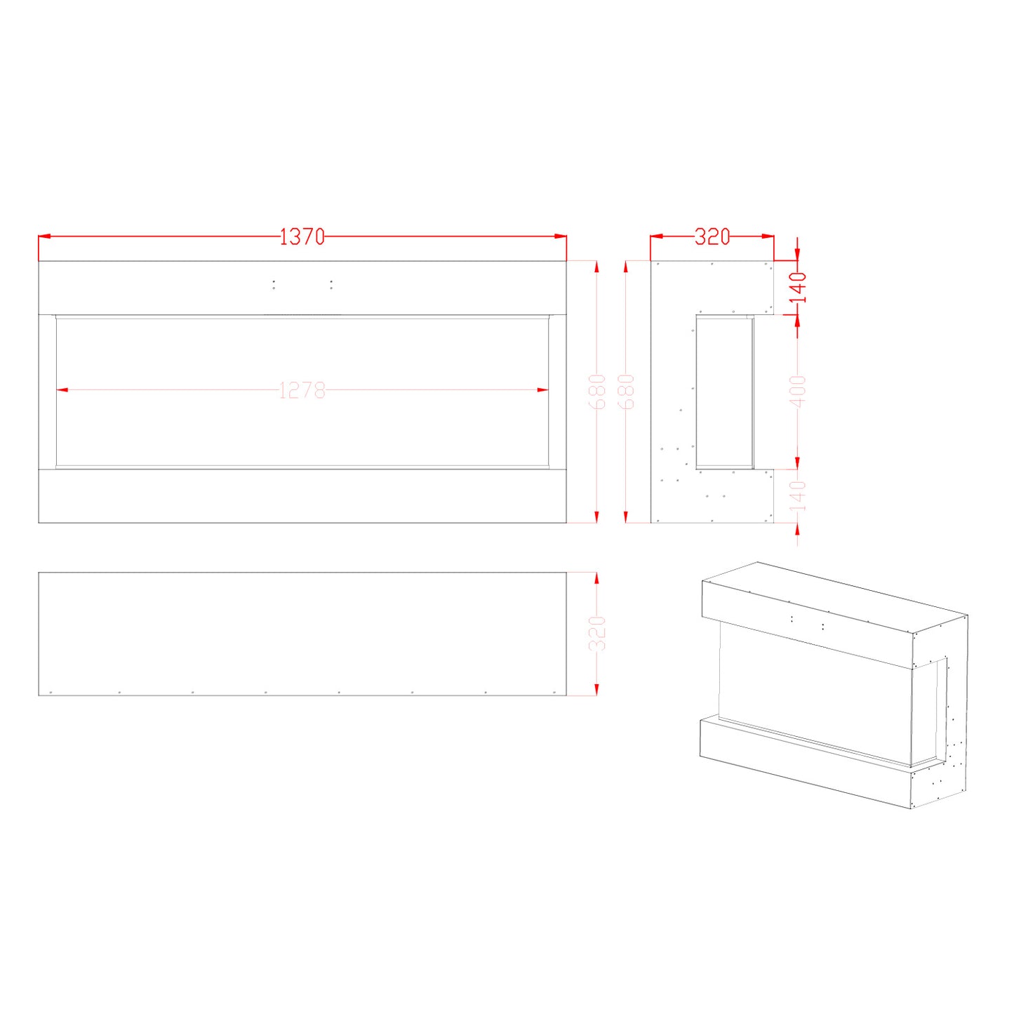 Feroza Wall-Mounted Electric Fireplace - 137 cm
