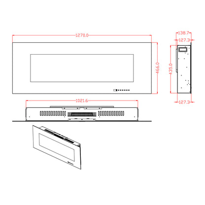 Azurite Wall-Mounted Electric Fireplace - 127 cm - Black