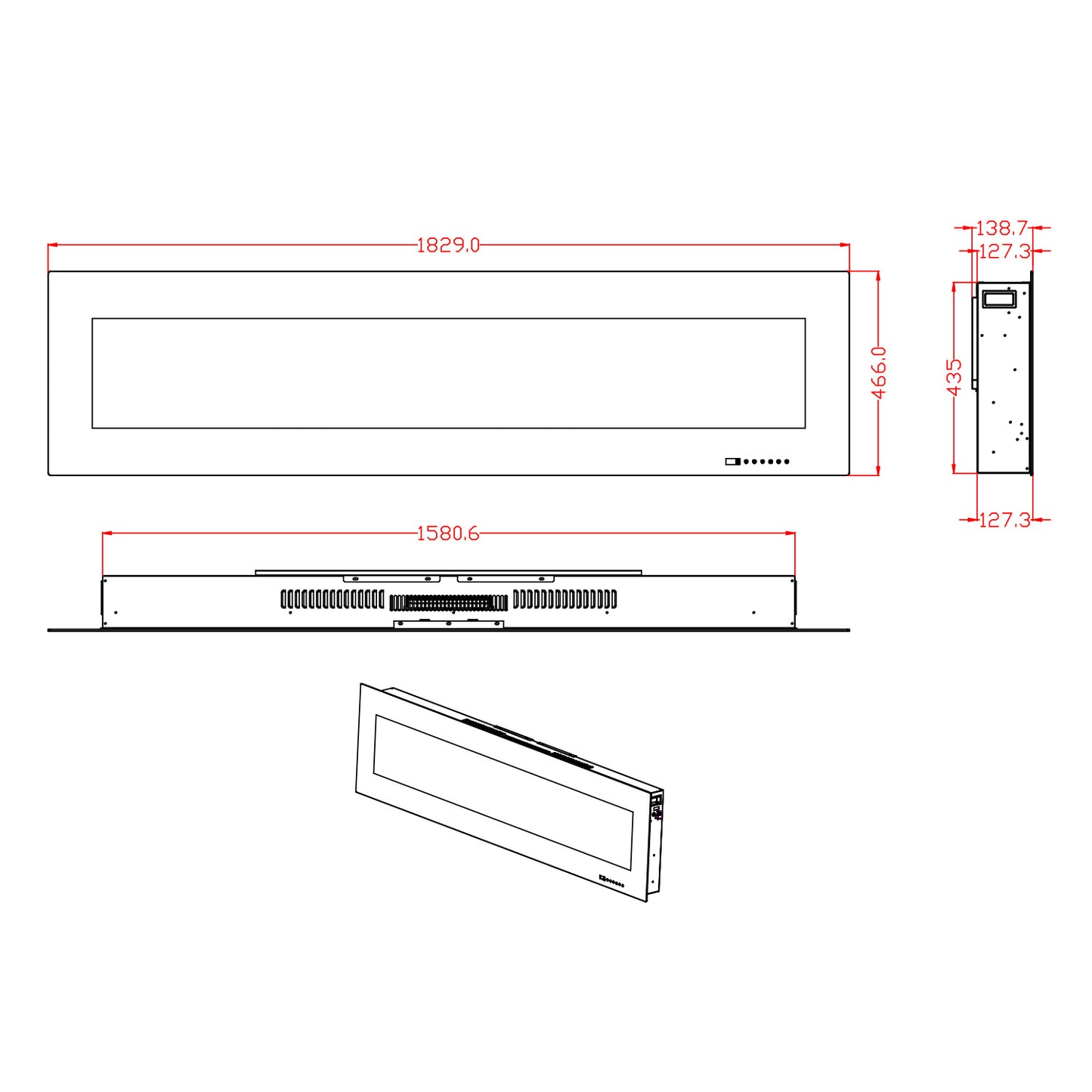 Azurite Wall-Mounted Electric Fireplace - 182 cm