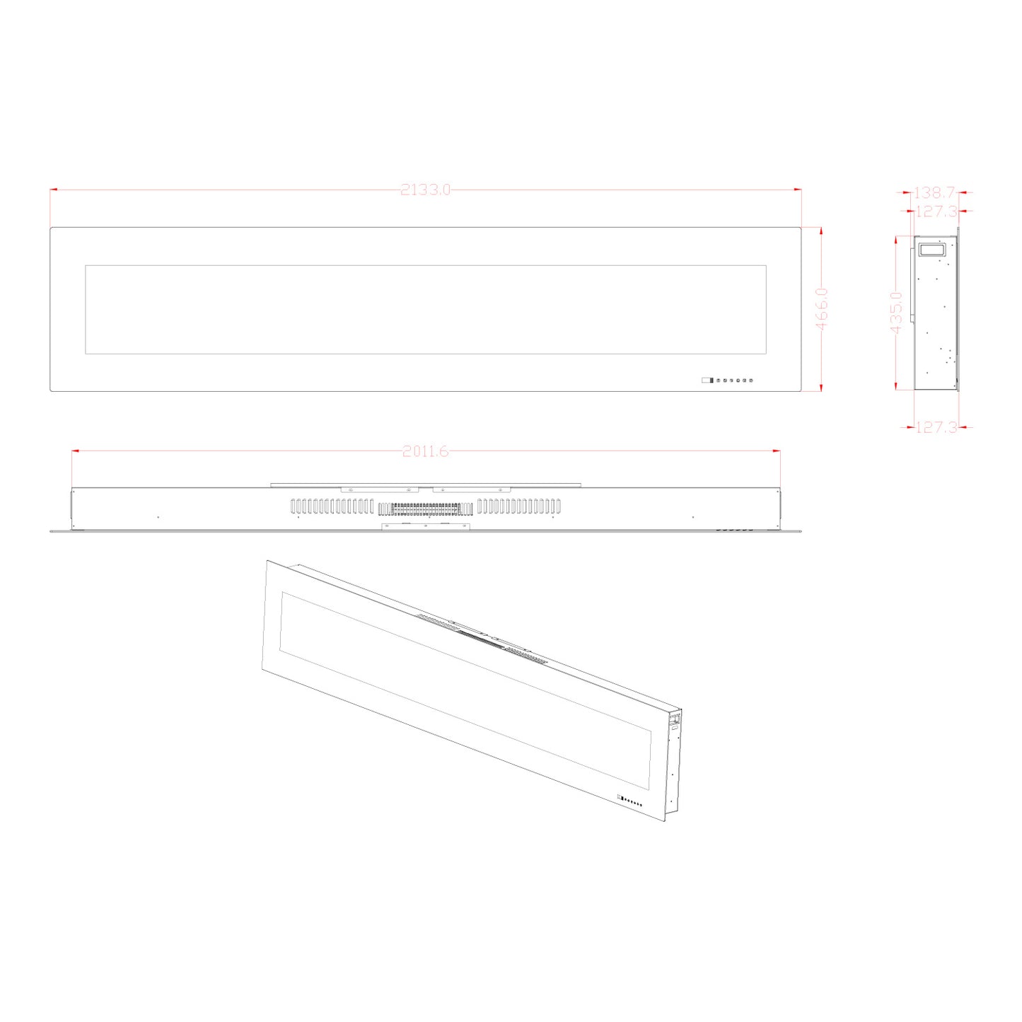 Azurite Wall-Mounted Electric Fireplace - 213 cm