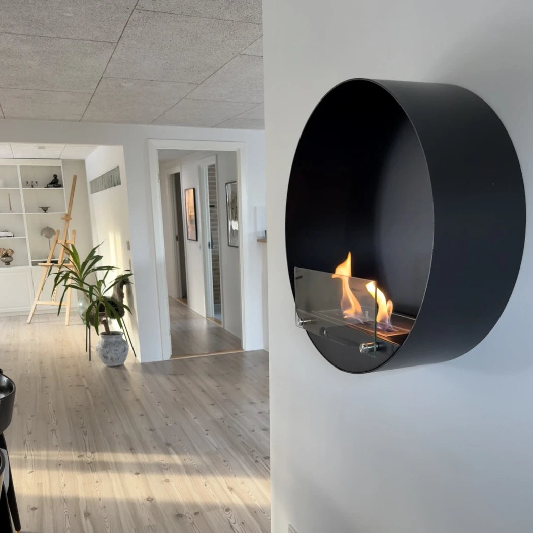Delaware - Wall Mounted Bioethanol Fireplace - Black Round