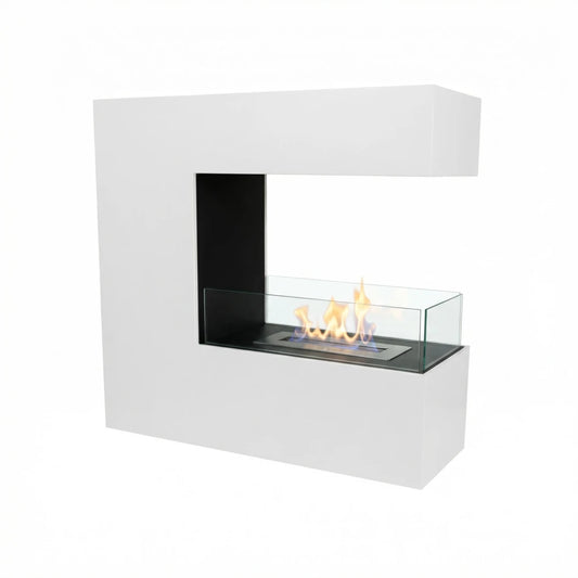 Topeka Bioethanol Fireplace - White 3-Sided