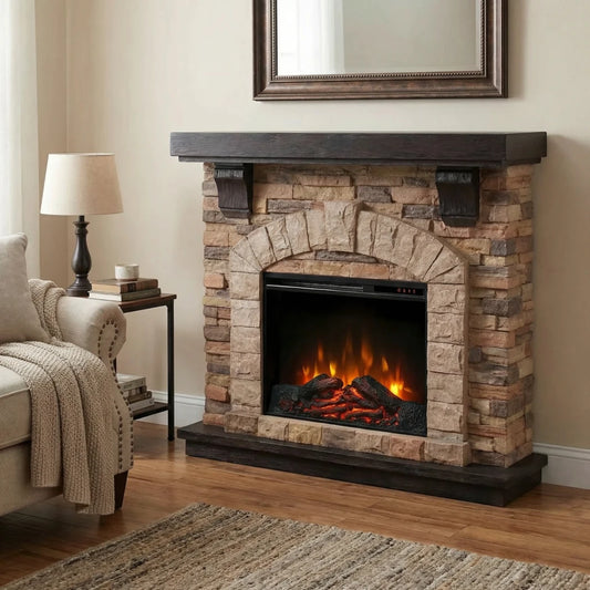 Eira Electric Fireplace – Freestanding Mantel in Classic Stone Design - ELP-20-408