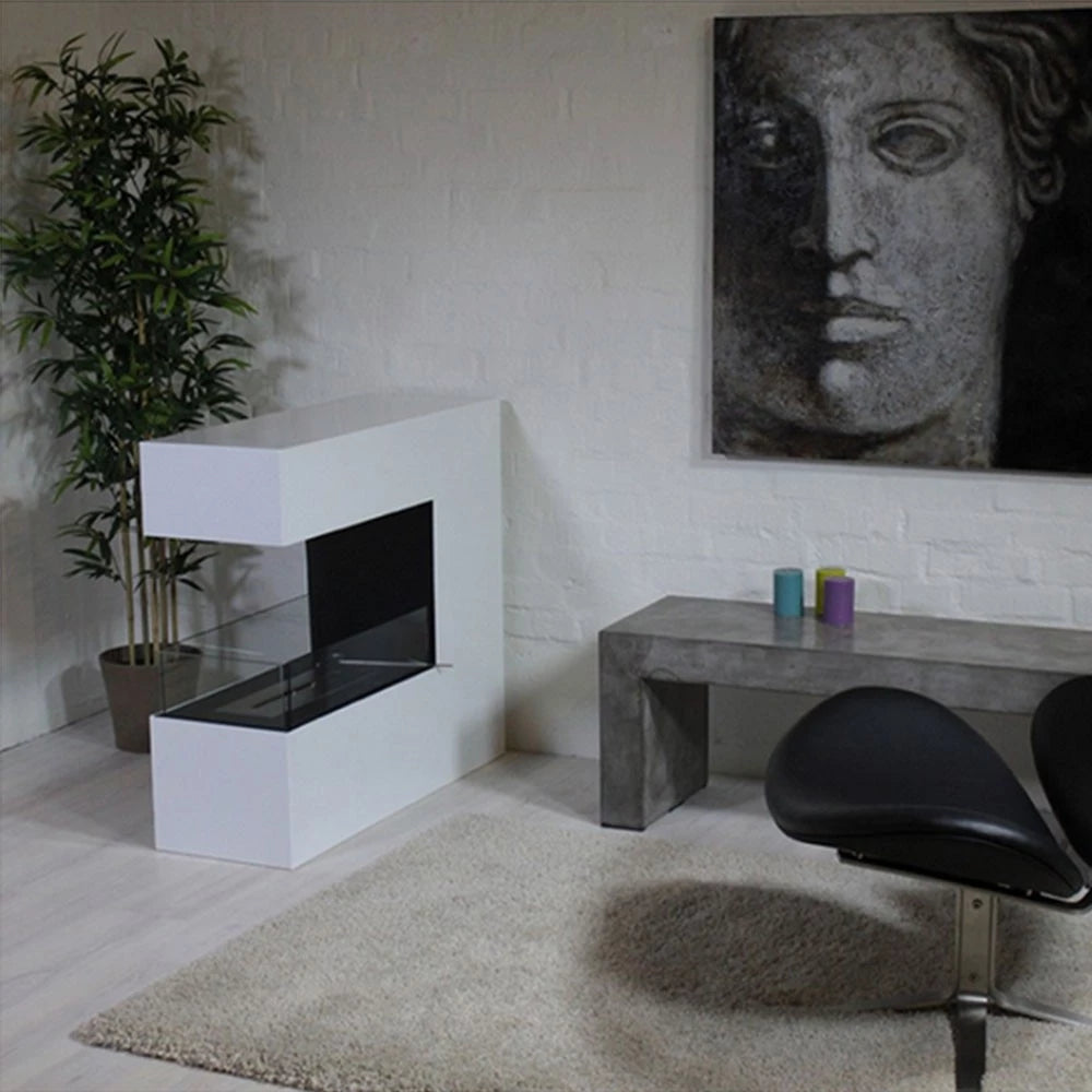 Topeka Bioethanol Fireplace - White 3-Sided